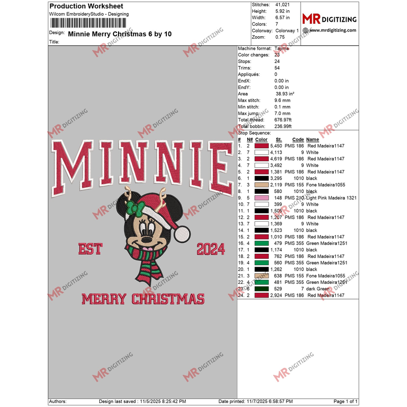 Minnie Merry Christmas 6 by 10